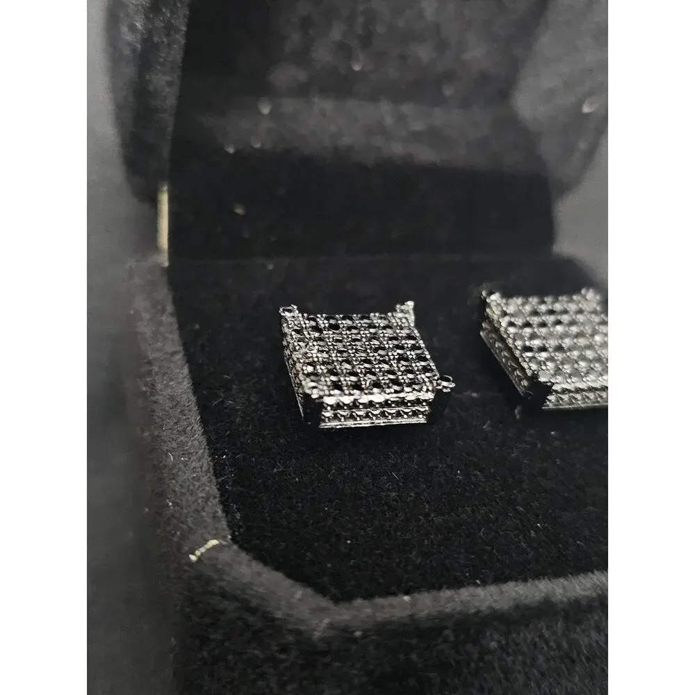Black Square sterling plated 11.3mm earrings with black prong set CZs